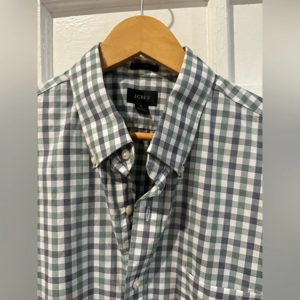 J. Crew Men's Gray and White Checkered Shirt